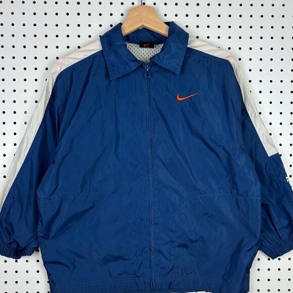Vintage‎ Nike Windbreaker Jacket Small Full Zip Blue Stitched Swoosh 90s Collar - Picture 1 of 6